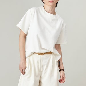 Raw Silk Short Sleeve Top for Women White Silk Summer Blouse Custom Silk T-Shirt image 1
