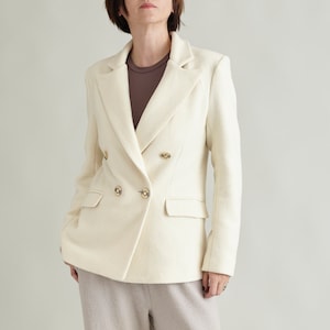 Handmade Bouclé Wool Blazer for Women | Double-Breasted Tailored Jacket in Multiple Colors