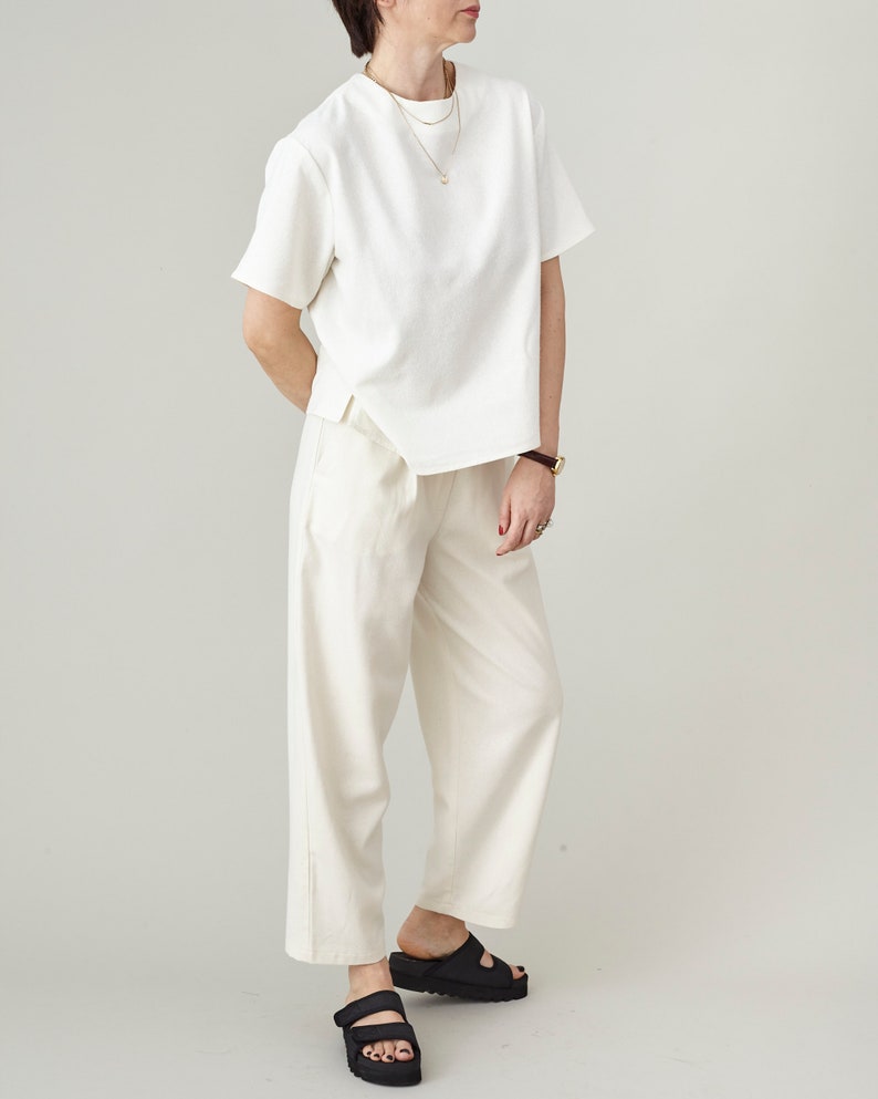 Raw Silk Short Sleeve Top for Women White Silk Summer Blouse Custom Silk T-Shirt image 4