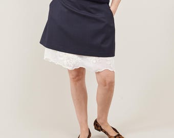Lace Hem Mini Skirt, 100% Wool Two-Layer A-Line