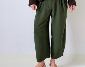 100% Silk Crepe de Chine Barrel Trousers | Flowy Wide Leg Summer Pants