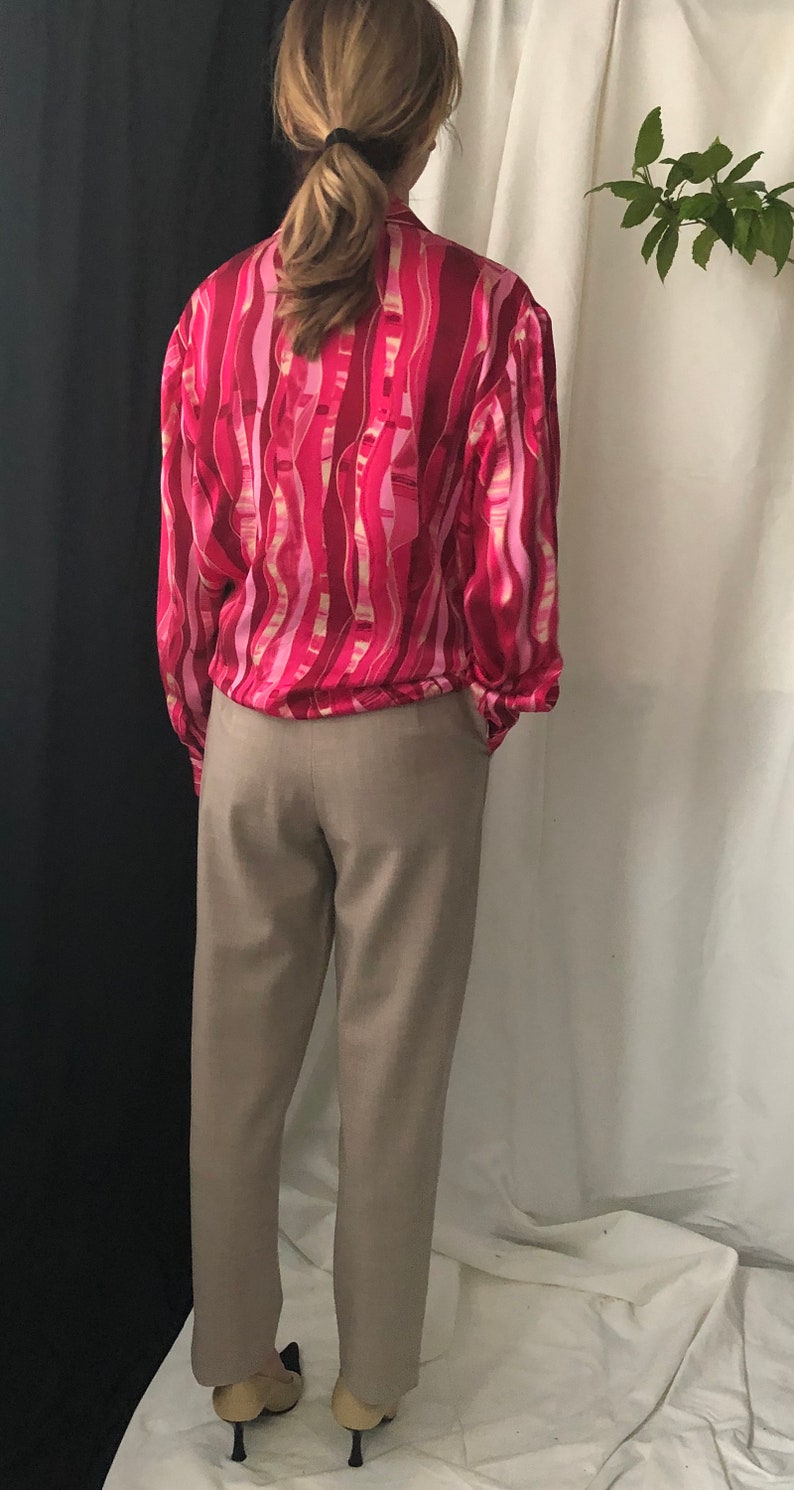 Vintage Pink 100/% Silk Blouse Size L