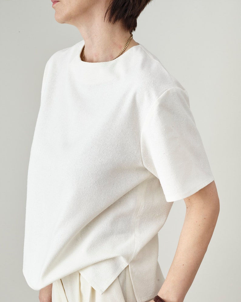 Raw Silk Short Sleeve Top for Women White Silk Summer Blouse Custom Silk T-Shirt image 8