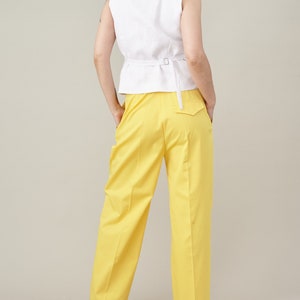 Women Cotton Pants in Bright Colors, with Loose Cut Design, Pleats and Belt Loops, Custom Sizes Available image 5