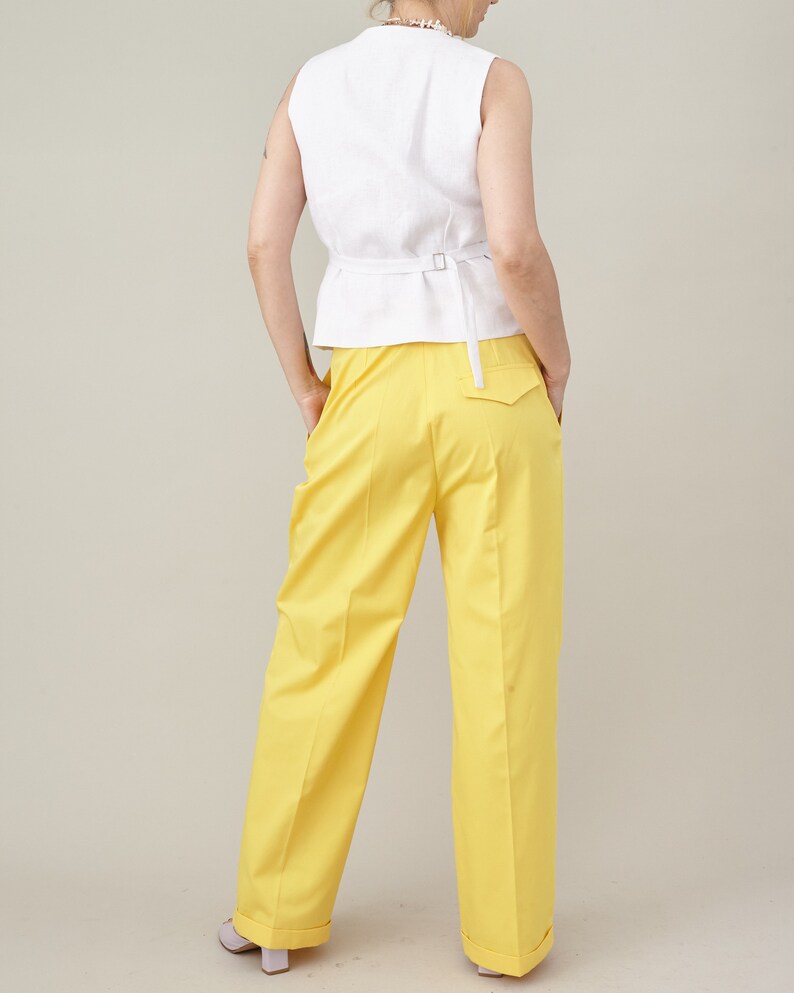 Women Cotton Pants in Bright Colors, with Loose Cut Design, Pleats and Belt Loops, Custom Sizes Available image 5