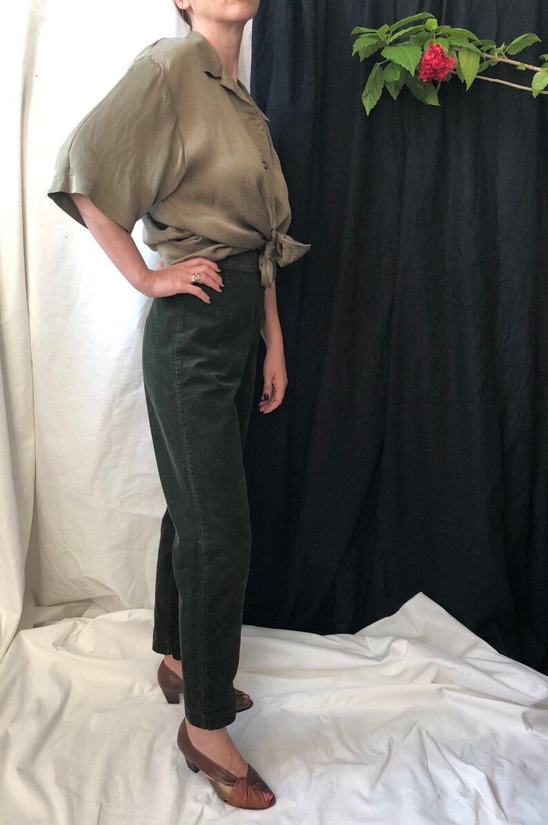 Back Zipper Pants Vintage Corduroy Pants Vintage Silk Blouse Vintage Outfit Size XS S High Waist Pants