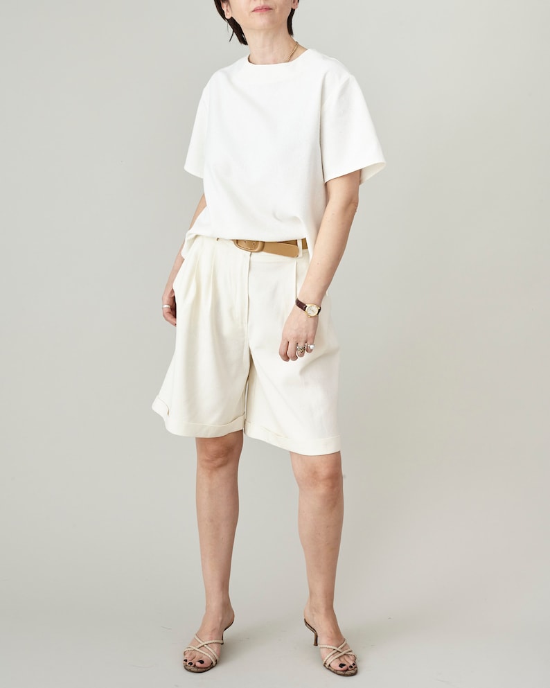 Raw Silk Short Sleeve Top for Women White Silk Summer Blouse Custom Silk T-Shirt image 5