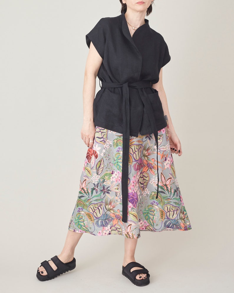 Floral Linen Skirt For Women A-Line Linen Skirt with Pockets Colourful Linen Skirt with Pockets FTN74_111LIN image 4