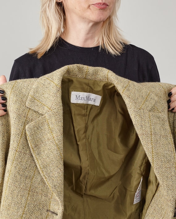 Vintage Max Mara Wool Blazer | Olive Plaid Single… - image 3