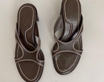 mens brown leather mules