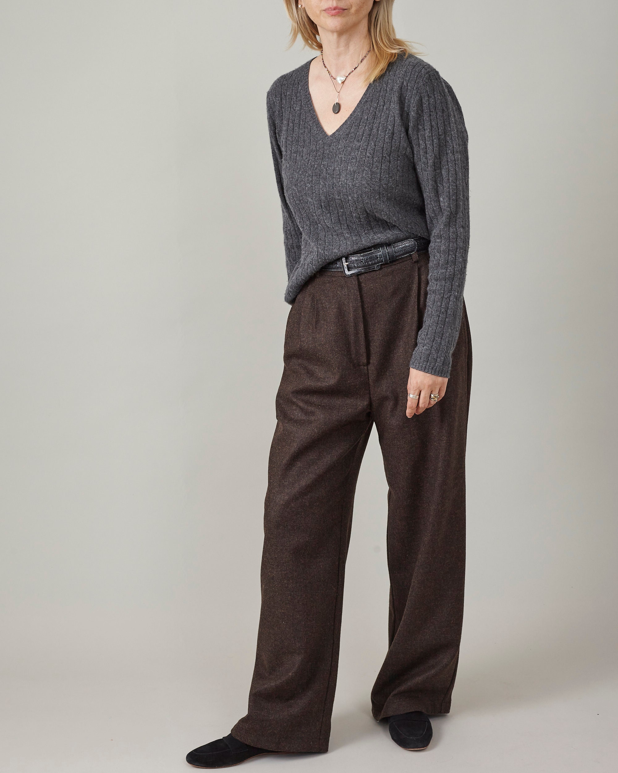 Buy Women's Brown Wool Dress Pants Wide Leg Tailored Trousers for Winter  With Pleats and Cuffed Hem Online in India 