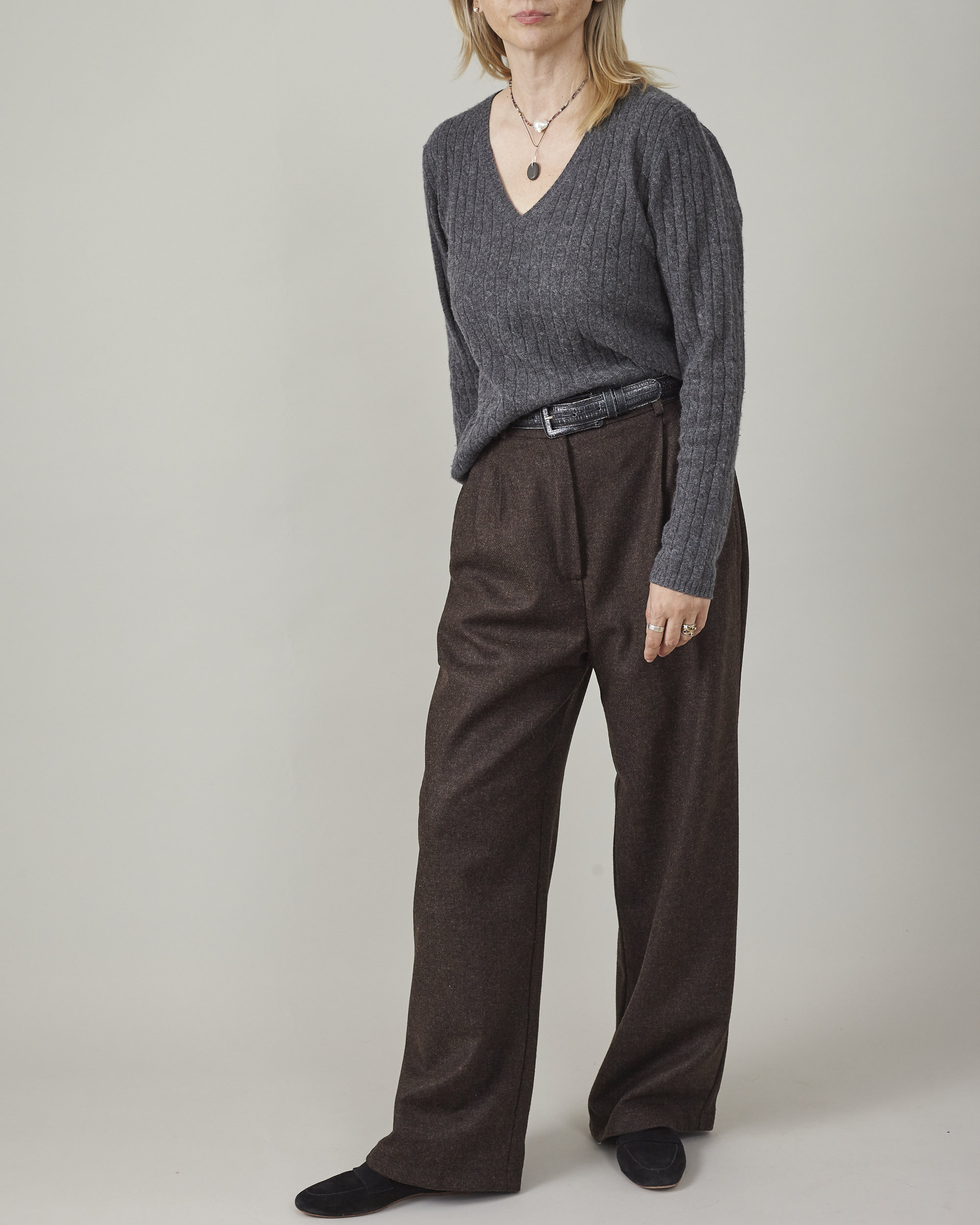 Buy Women's Brown Wool Dress Pants Wide Leg Tailored Trousers for Winter  With Pleats and Cuffed Hem Online in India 