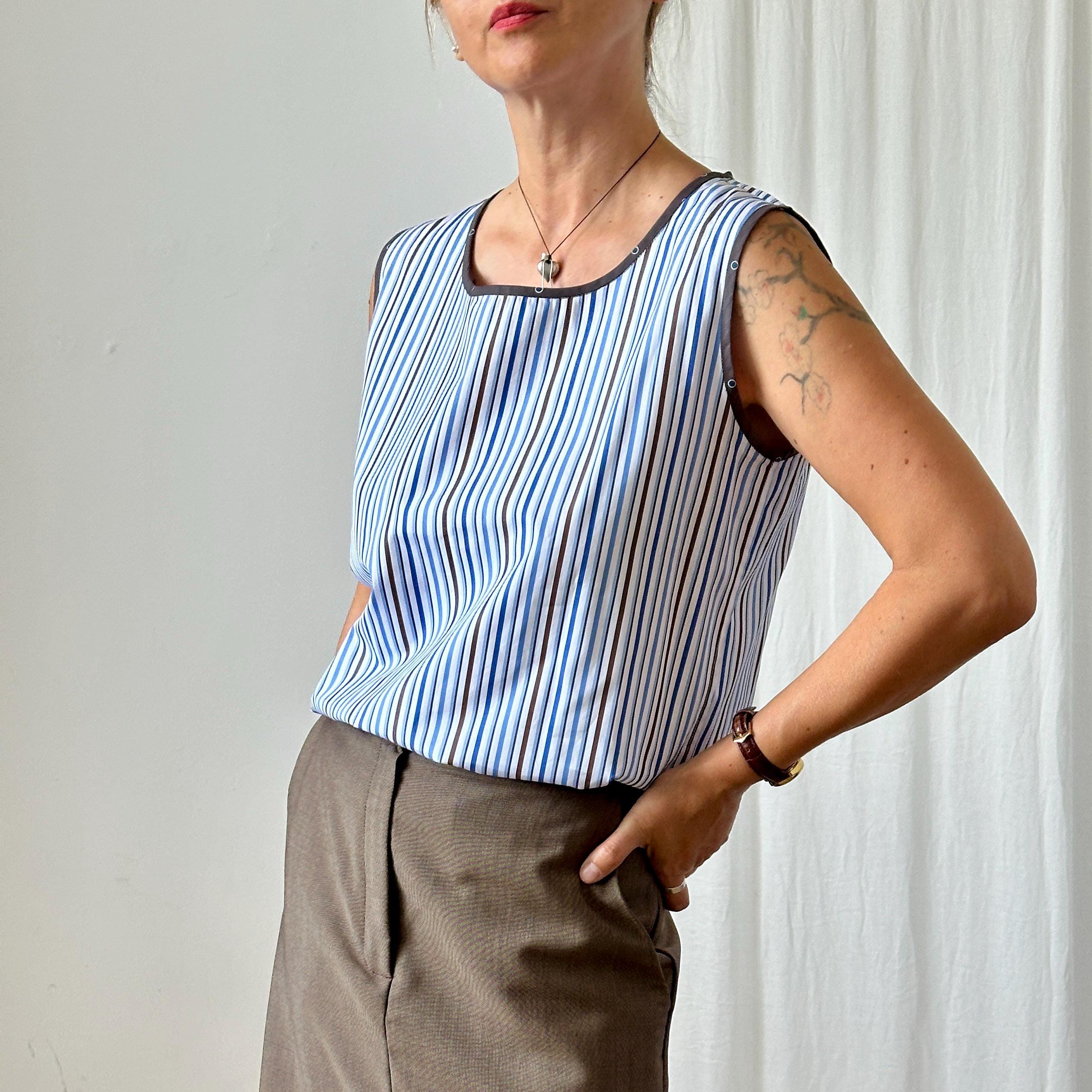Striped Cotton Tank Top: Bra-Friendly Wide Strap Summer Blouse
