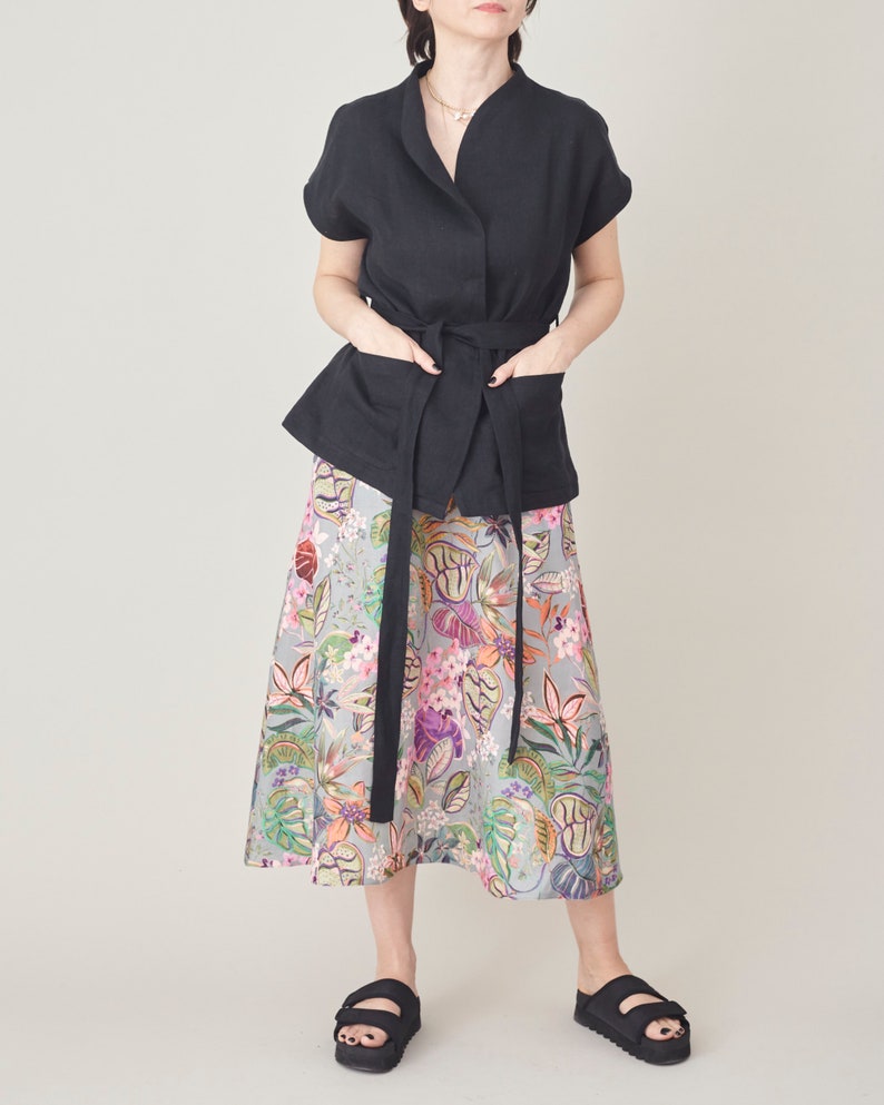 Floral Linen Skirt For Women A-Line Linen Skirt with Pockets Colourful Linen Skirt with Pockets FTN74_111LIN image 3