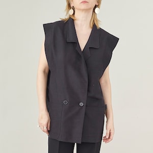 Handmade 100% Silk Blazer for Women | Elegant Black Sleeveless Blazer for Summer Parties and Formal Events