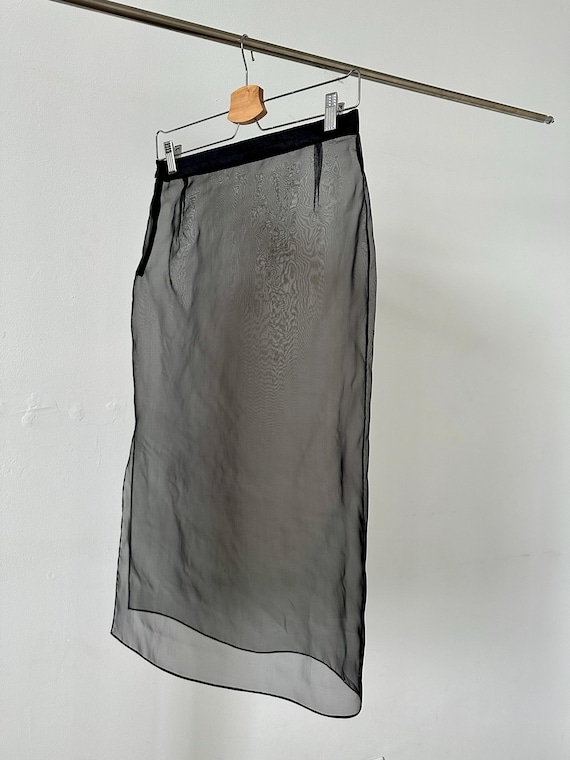 100% Silk Sheer Skirt | Midi Straight Cut Organza Skirt