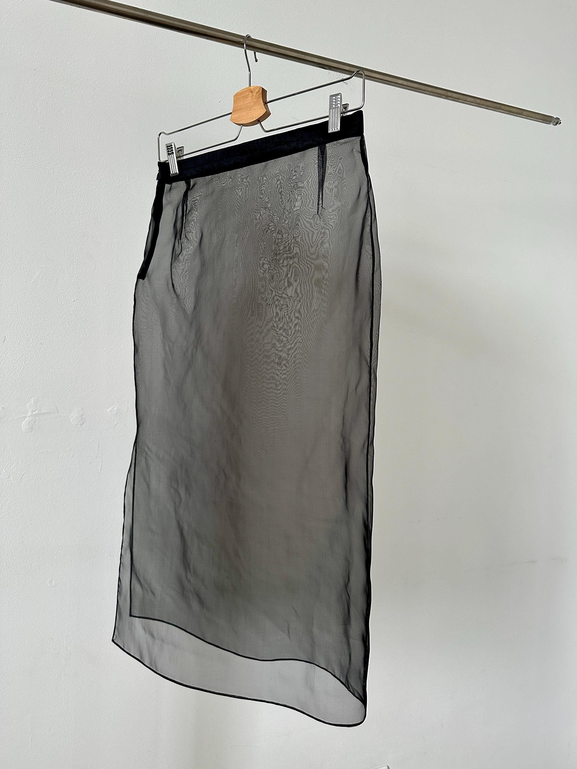 【OVERDUEFLAIR】sheer organza plated skirt_khaki sheer-silk-organza-skirt-