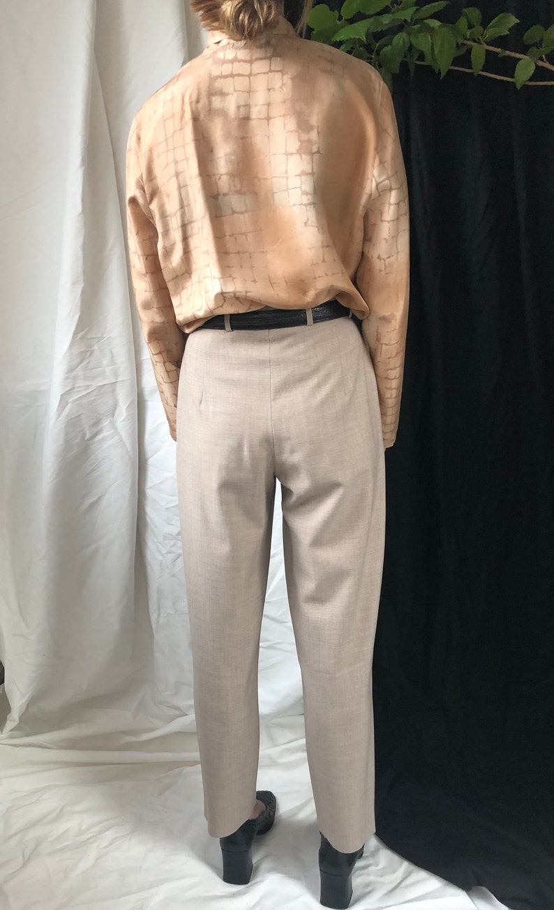 Cream Silk Blouse Silk Blouse with Shawl Collar Vintage Beige Silk Blouse for women Size M