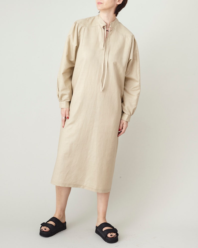 Linen Shift Dress for Women Long Sleeve, Minimalist Summer Dress with Oversized Fit, Available in More Colors image 8