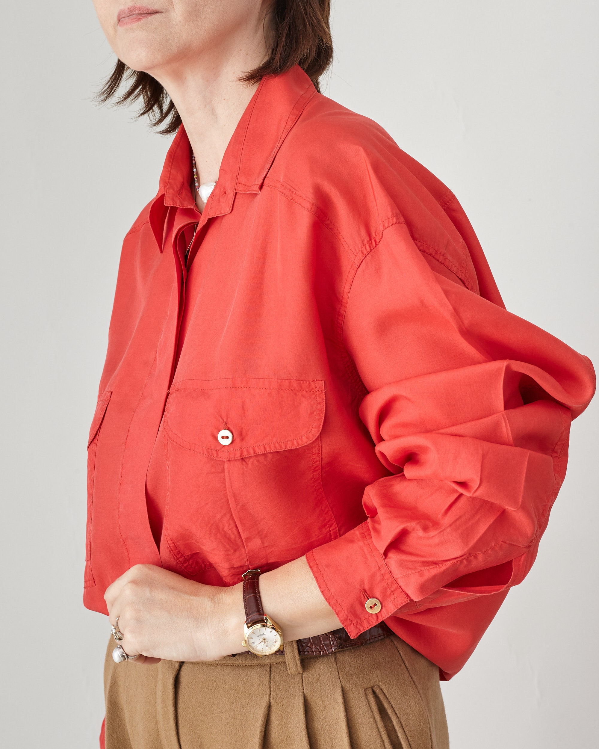 Vintage Red Silk Blouse: 90s Oversized Shirt, Size L (IT46