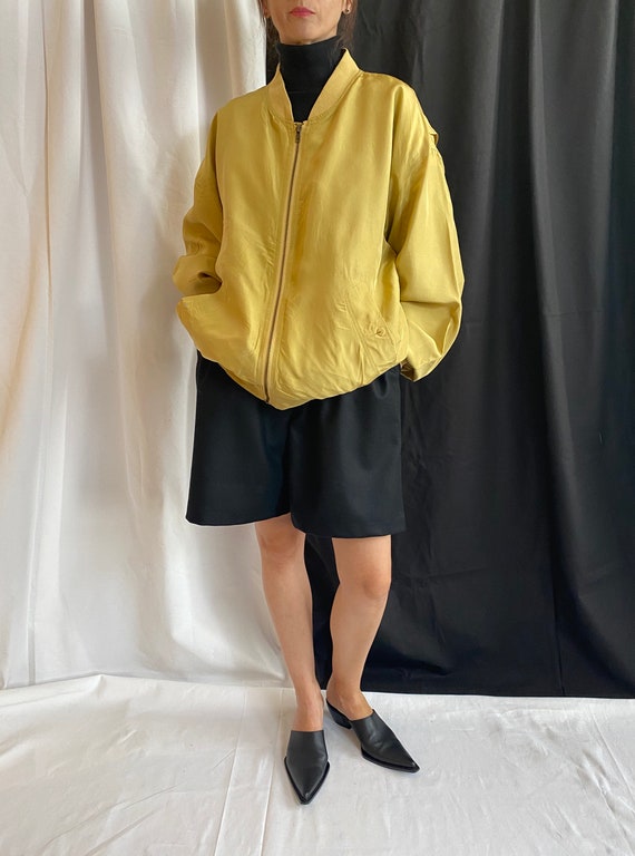 Silk Bomber Jacket Size XL | Vintage Yellow Silk J