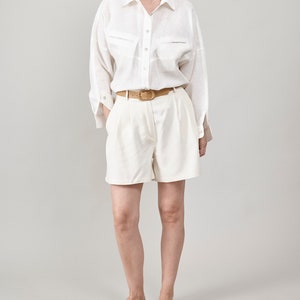 Custom Women's White Silk Shorts: Handmade Bermuda Style with High Waist, Pleats, and Pockets for Summer, Elegant Vacation Shorts image 9