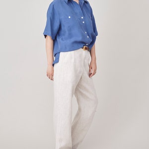 Pure Silk Shirt Size M L Blue Silk Short Sleeve Blouse FTV1455 image 6