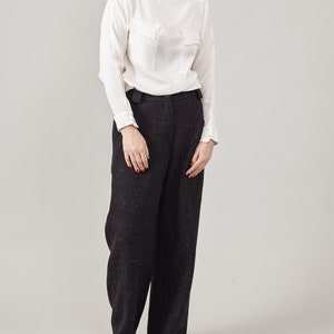 Black Wool Slacks for Women Winter Pants with Loose Fit and Straight Cut Warm Thick Lined Trousers with Mannish Style image 7