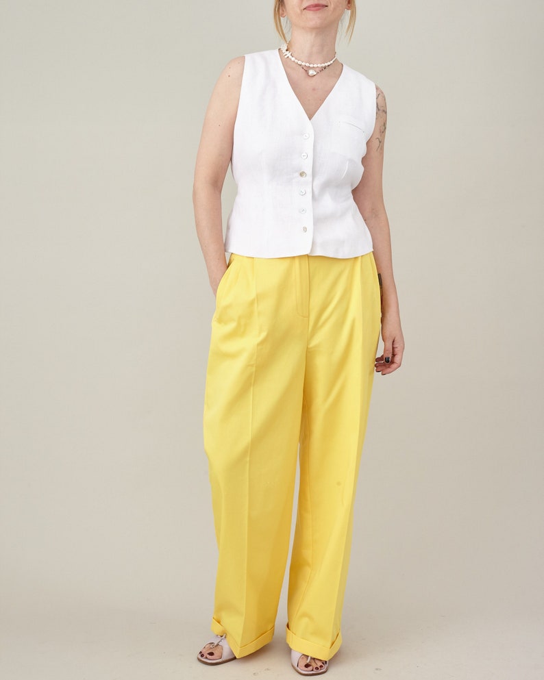 Women Cotton Pants in Bright Colors, with Loose Cut Design, Pleats and Belt Loops, Custom Sizes Available image 2