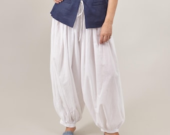 Pantalones blancos transparentes / Pantalones harén de algodón ligero / Pantalones bohemios de verano