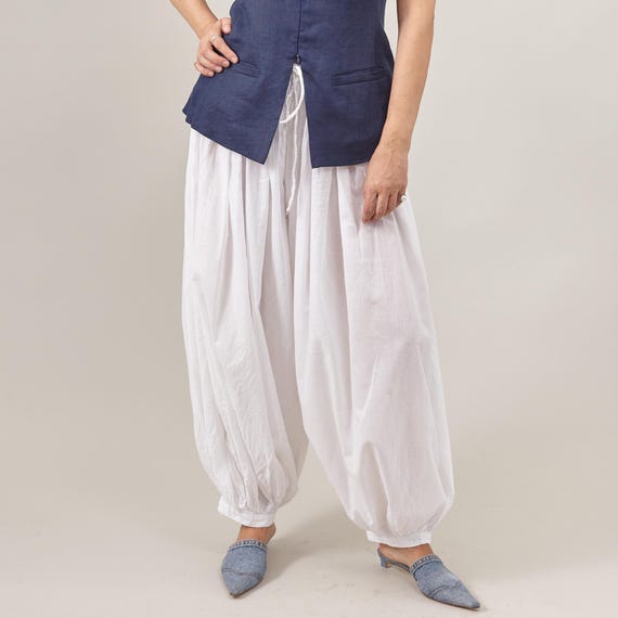 White Balloon Pants for Women | Lightweight Cotton, Sheer Summer