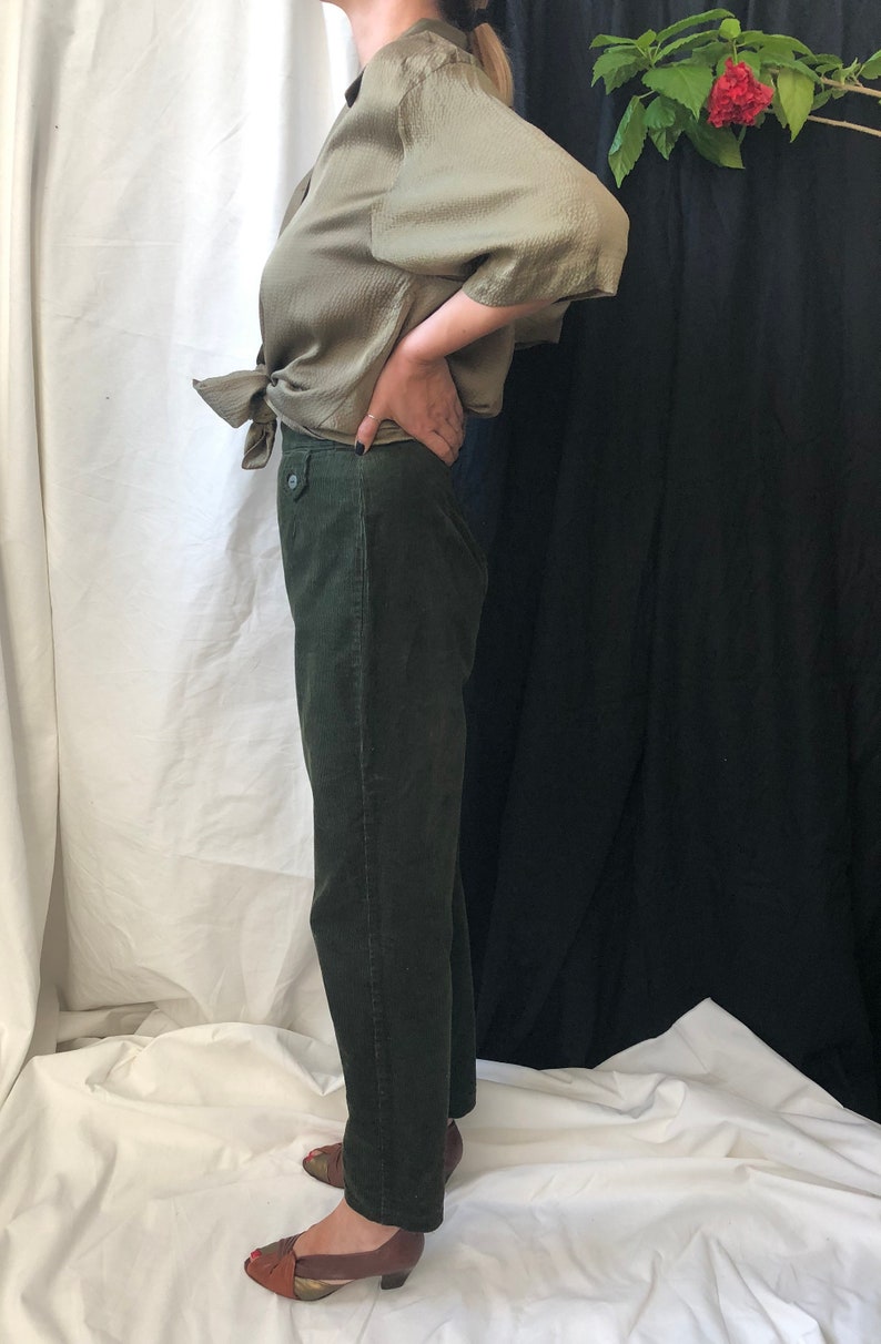Back Zipper Pants Vintage Corduroy Pants Vintage Silk Blouse Vintage Outfit Size XS S High Waist Pants
