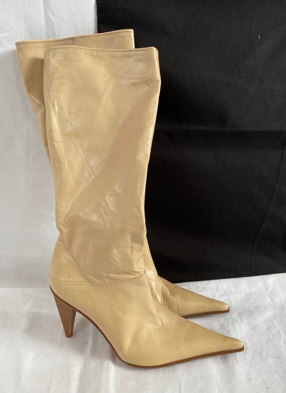 Beige Leather High Boots for Women Size 38IT | Poi