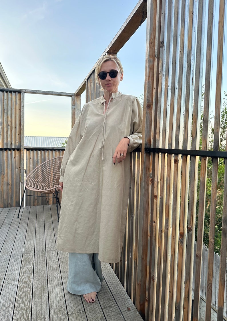 Linen Shift Dress for Women Long Sleeve, Minimalist Summer Dress with Oversized Fit, Available in More Colors image 1