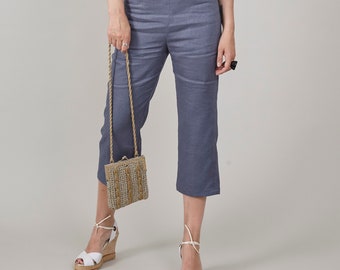 Linen Capri Pants: High-Waisted Summer Trousers with Pockets