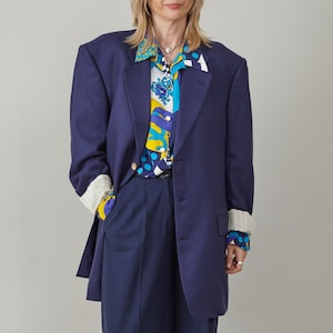 Vintage Cashmere Blazer in Blue | Unisex Luxury Jacket | Classic Single-Breast Design