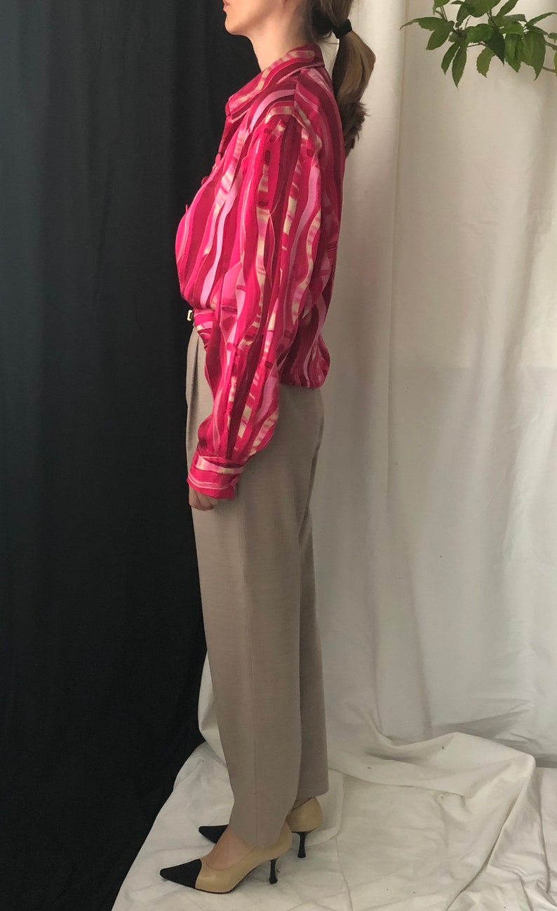 Vintage Pink 100/% Silk Blouse Size L