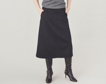 Pure Cashmere Skirt for Women | Luxurious A Line Skirt with Pockets, Mid Calf Length