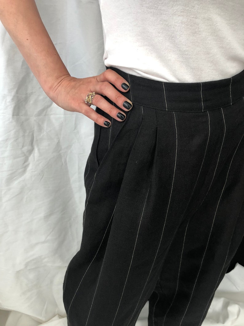 Black Linen Pants Pleated High Waisted Linen Pants | Etsy