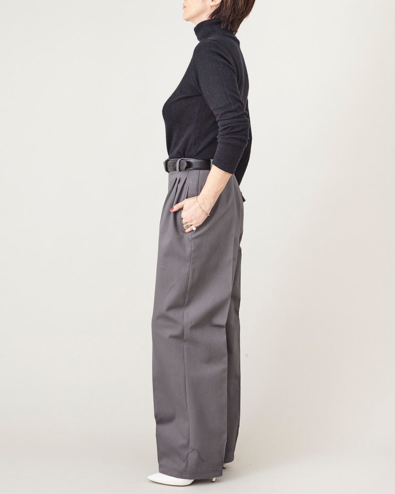 Loose Cut, High Rise Pants for Women Custom Made Cotton Pleated Pants with Press Crease and Welt Pockets image 5