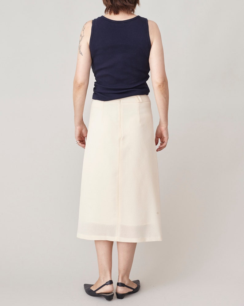 Custom Made Wool Skirt with Yoke and Double Pleat A-Line, Midi Wool Skirt for Chic Business Outfits, More Colors Available FTN49_61WOL image 6