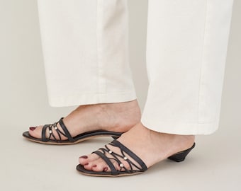 Classic Black Leather Sandals | Size 38IT 8US | Vintage Low Heel Mules | Chic & Comfortable FTV1999
