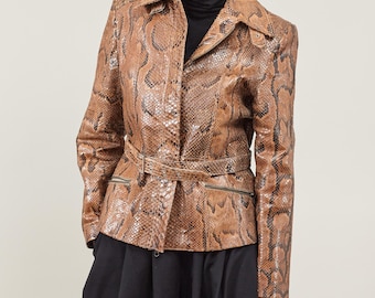 Vintage Real Snakeskin Leather Jacket | Belted Python Coat, Size M