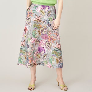 Floral Linen Skirt For Women A-Line Linen Skirt with Pockets Colourful Linen Skirt with Pockets FTN74_111LIN image 2