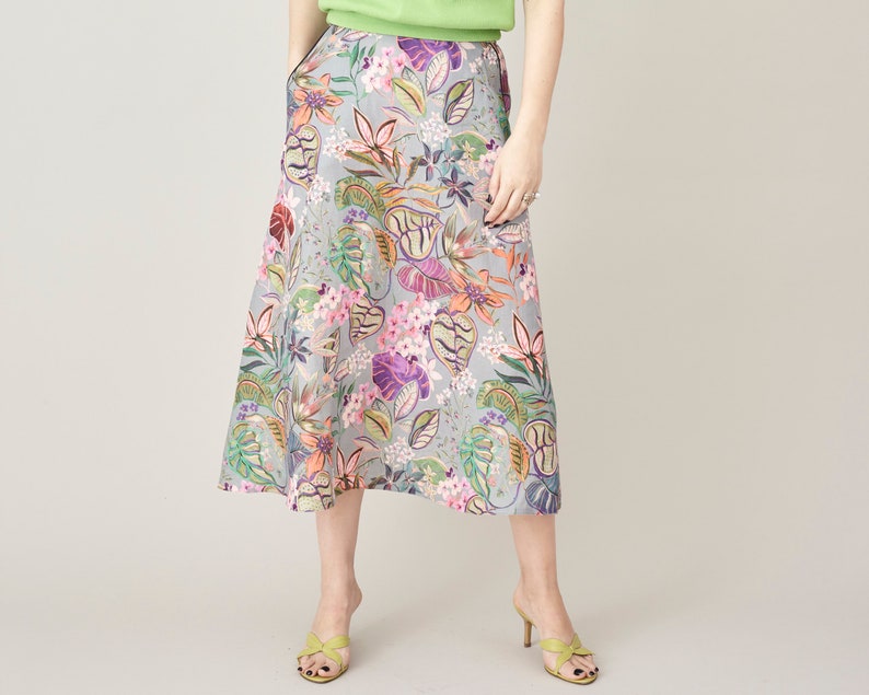 Floral Linen Skirt For Women A-Line Linen Skirt with Pockets Colourful Linen Skirt with Pockets FTN74_111LIN image 2