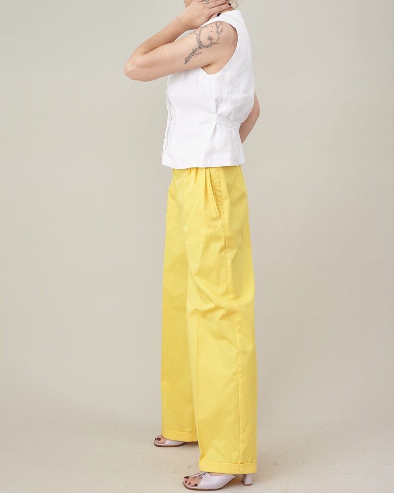 Women Cotton Pants in Bright Colors, with Loose Cut Design, Pleats and Belt Loops, Custom Sizes Available image 7