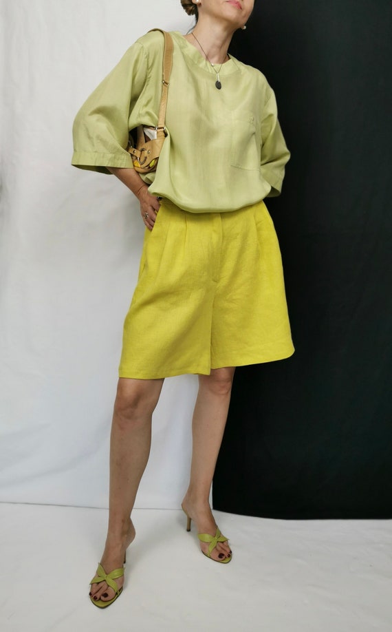 Vintage Silk Blouse Size L | Pistachio Silk Top |