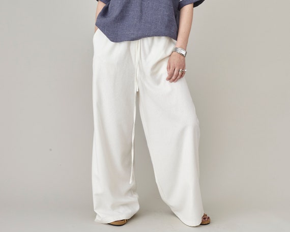 White Raw Silk Wide Leg Pants: Women's Summer Trousers - Etsy