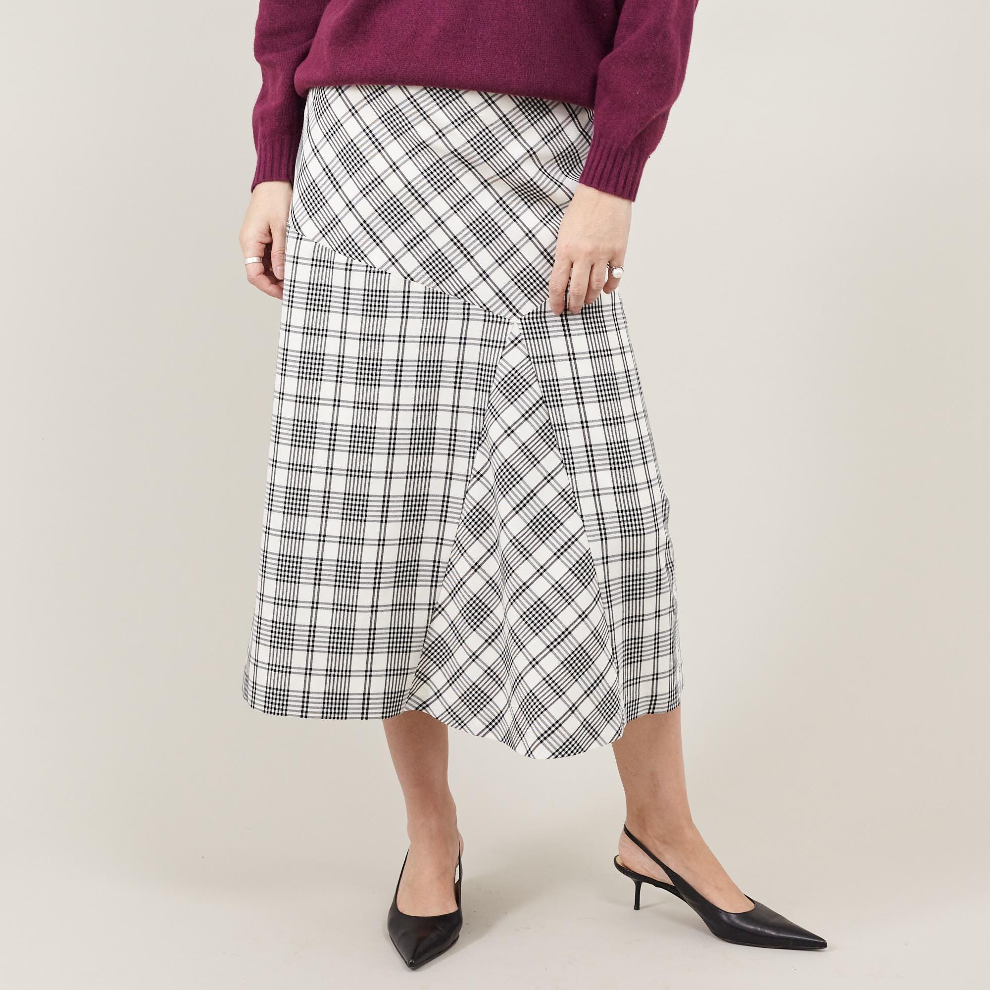 Handmade Plaid Wool Midi Skirt A-Line Panel Gored Design