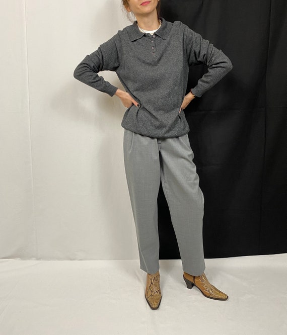 Vintage Silk Henley Sweater for Women size L | Gre